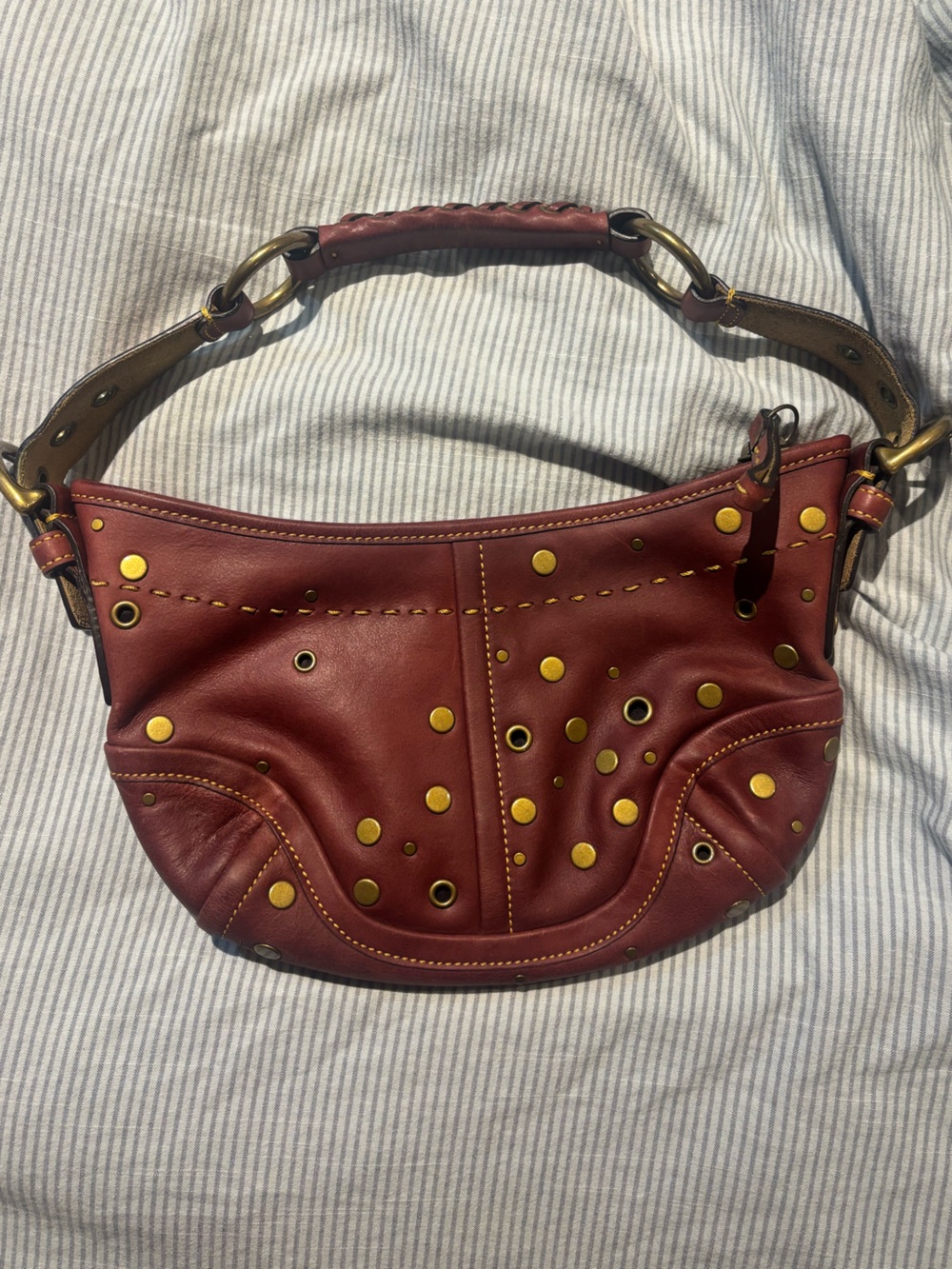 Coach Vintage Leather Shoulder Studded Hobo Bag Red